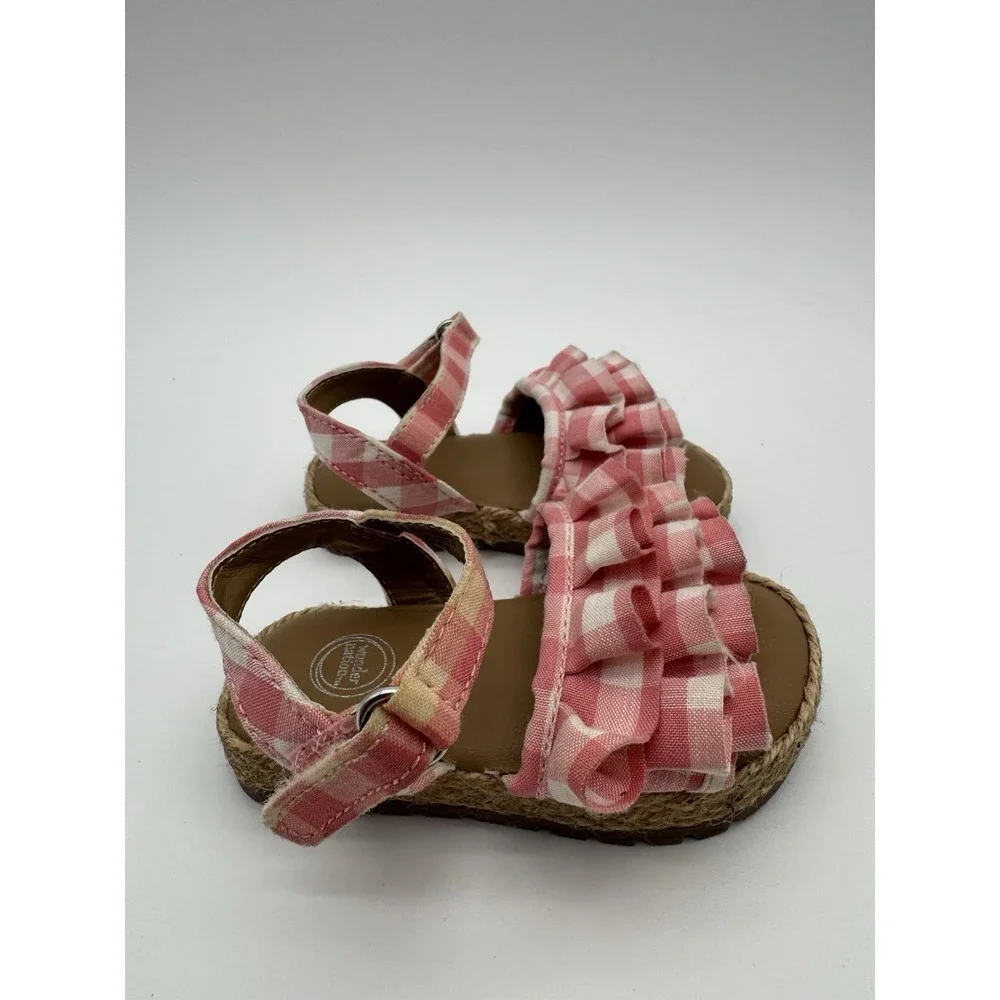 Wonder Nation Pink‎ Gingham Ruffle Sandals Girls Toddler Size 3